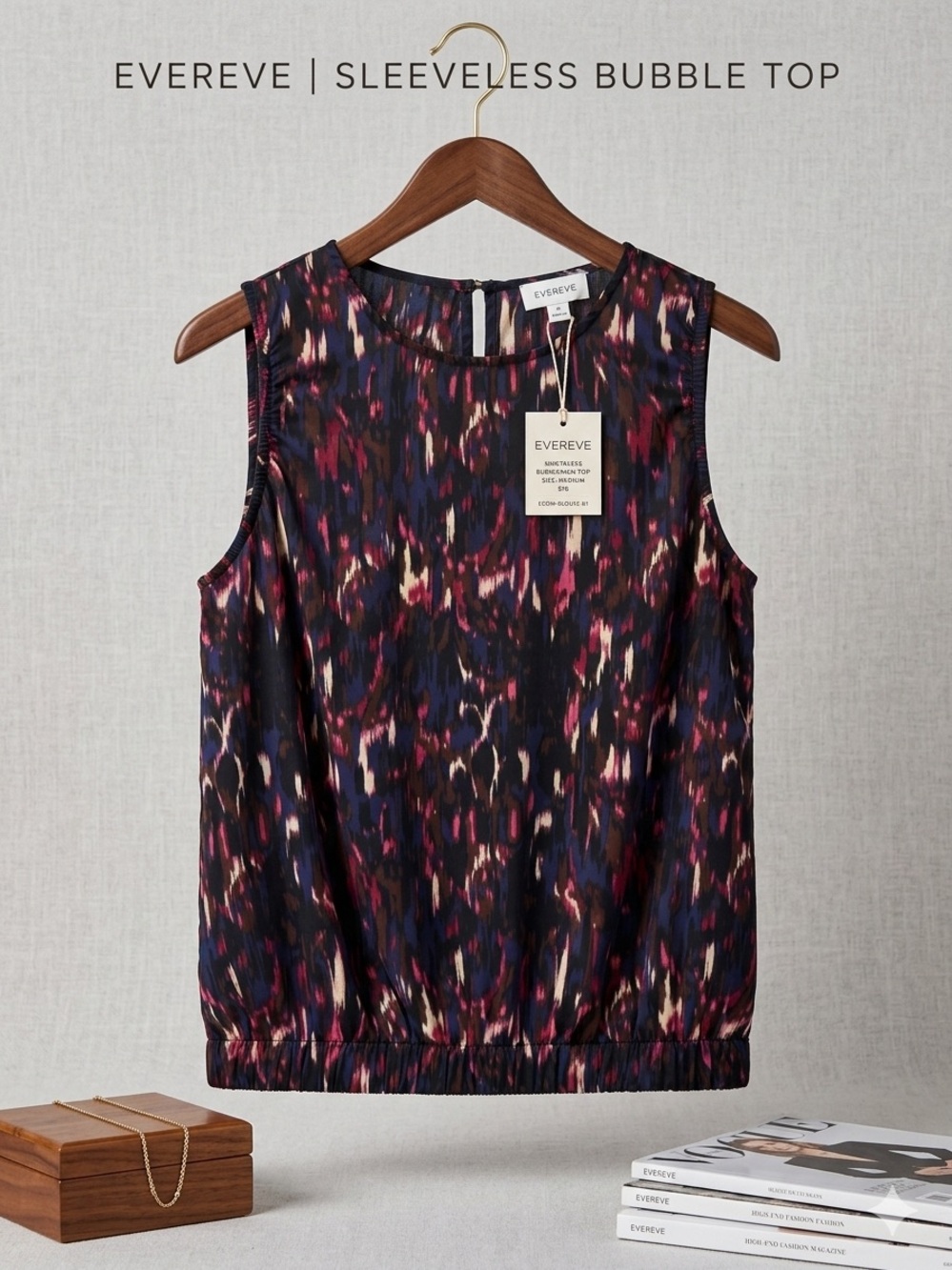 Evereve Sleeveless Bubble Top in Navy Multi-Print